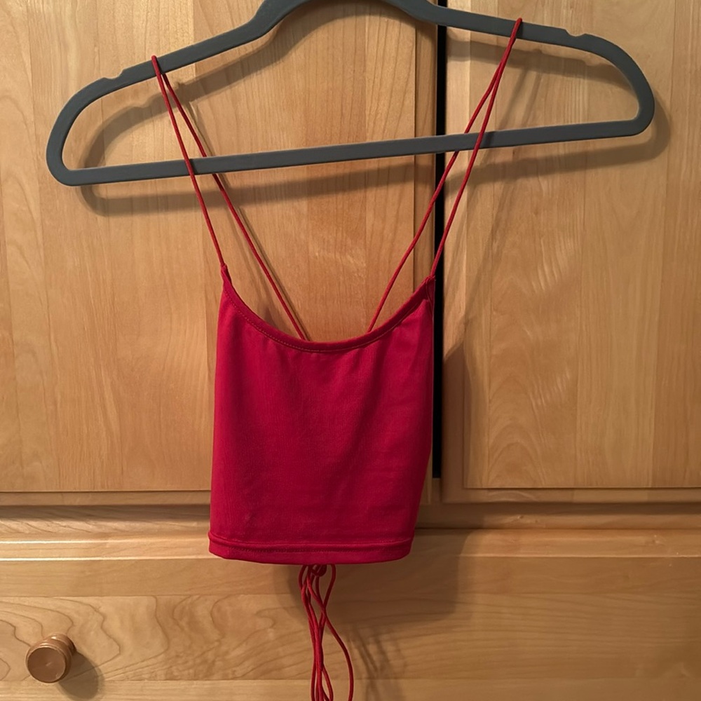 SHEIN PETITE Crisscross Tie Backless Crop Cami Top